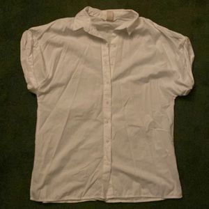 H&M Short Rolled Sleeve White Cotton Button Up Shirt - Size 4